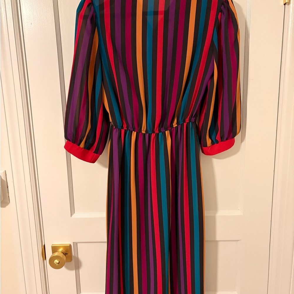 Long Sleeve Multi-Stripe Maxi Dress - Red Trim - Picture 3 of 5